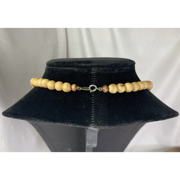 Vintage Ethnic Boho Wood & Jasper Beaded Necklace 29.5” L Signed Kim - Picture 3 of 7